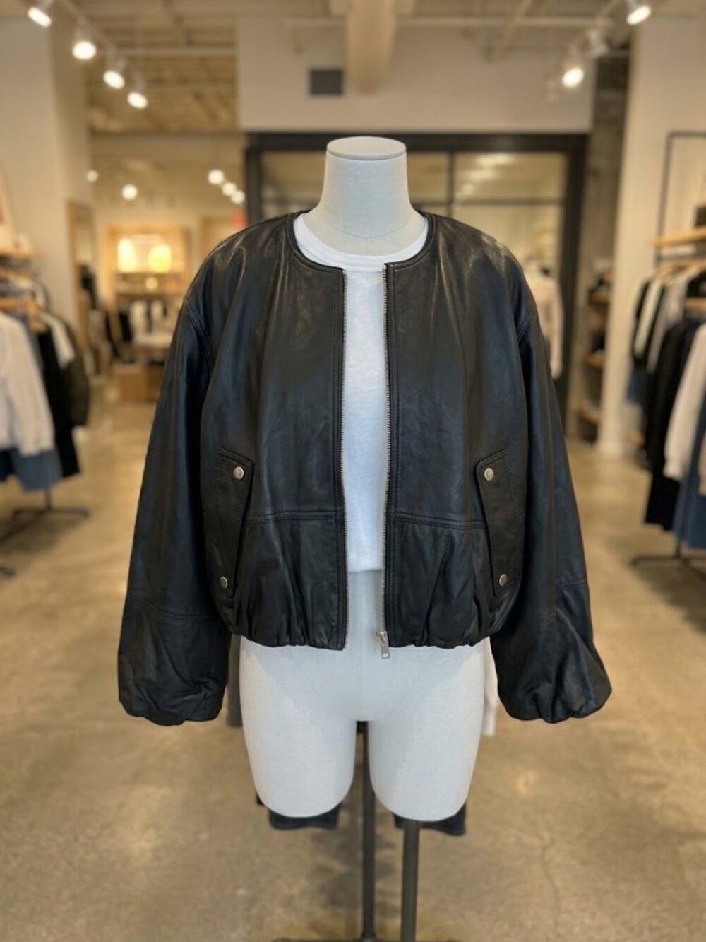 Madewell Leather Cropped Bomber, Size L